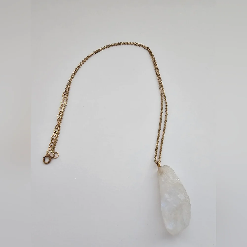Raw White Moonstone Pendant Necklace – 30-35ct Rough Stone – Adjustable 18-20”